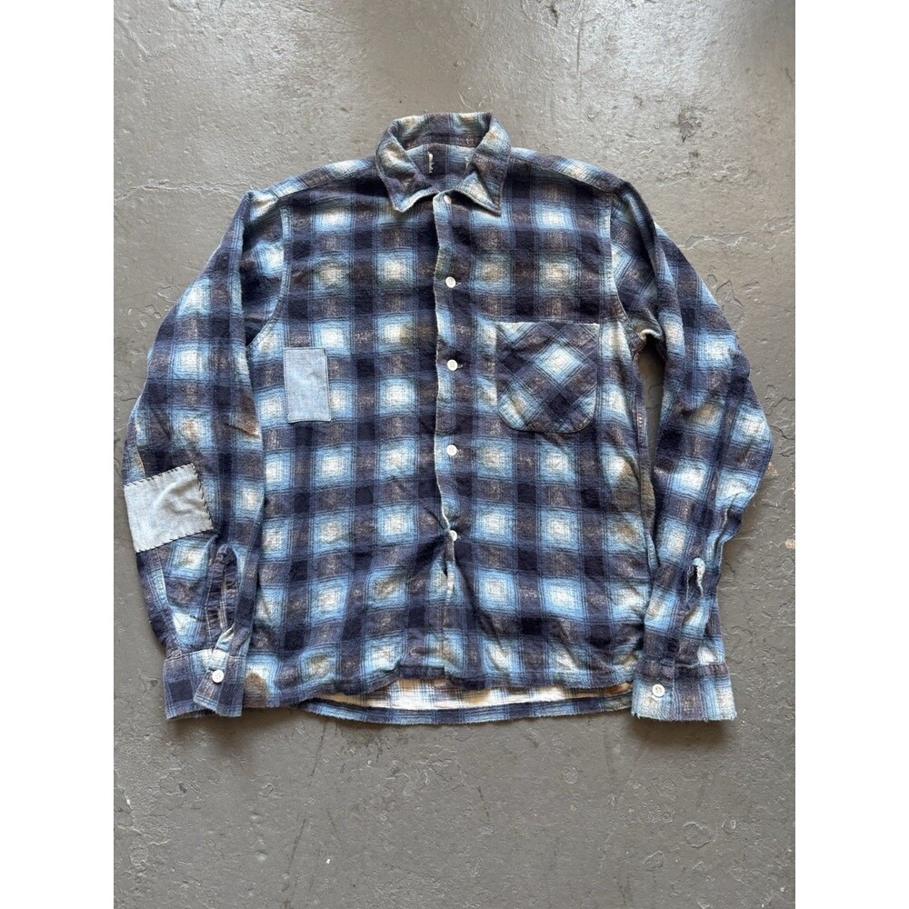 Vintage 60s Printed Flannel Repaired Stained Shirt